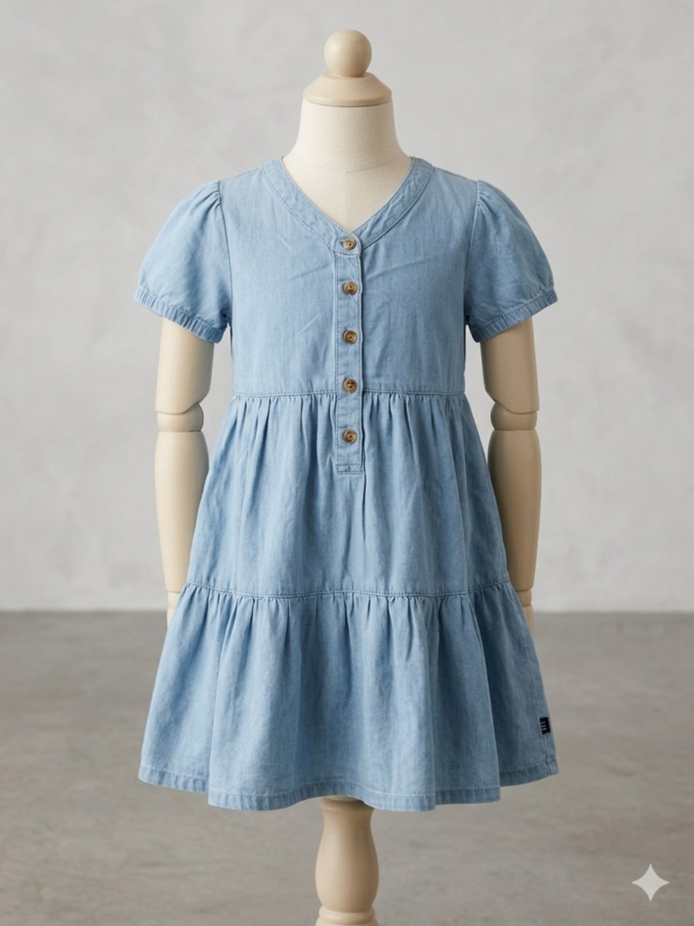 NWT Gap Kids Girls Chambray Tiered Woven Dress - Blue - Size XS (4/5)